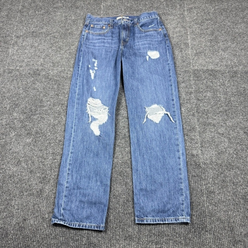 Levis Low Pro Straight Jeans Womens 28 Blue Distressed Denim A0964-0019